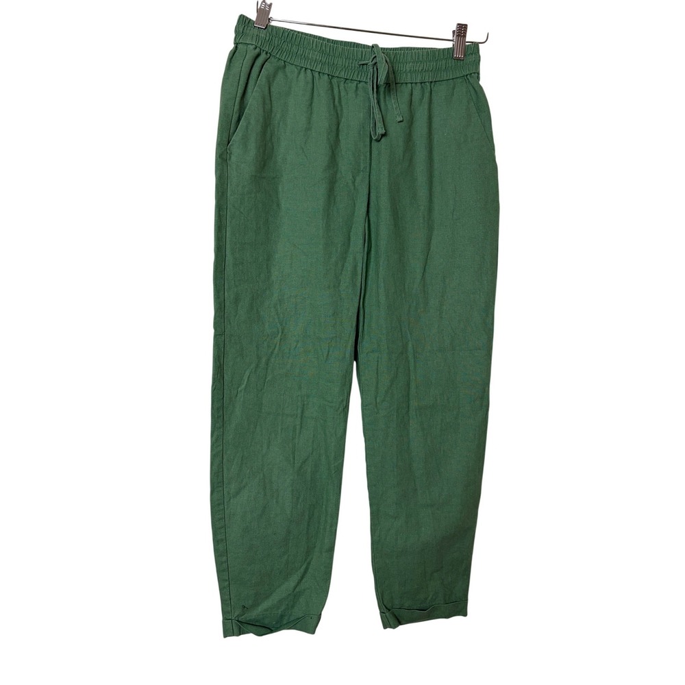 J.Crew Seaside Pants Green Linen Cotton‎ Blend Elastic Waist Drawstring Size 2